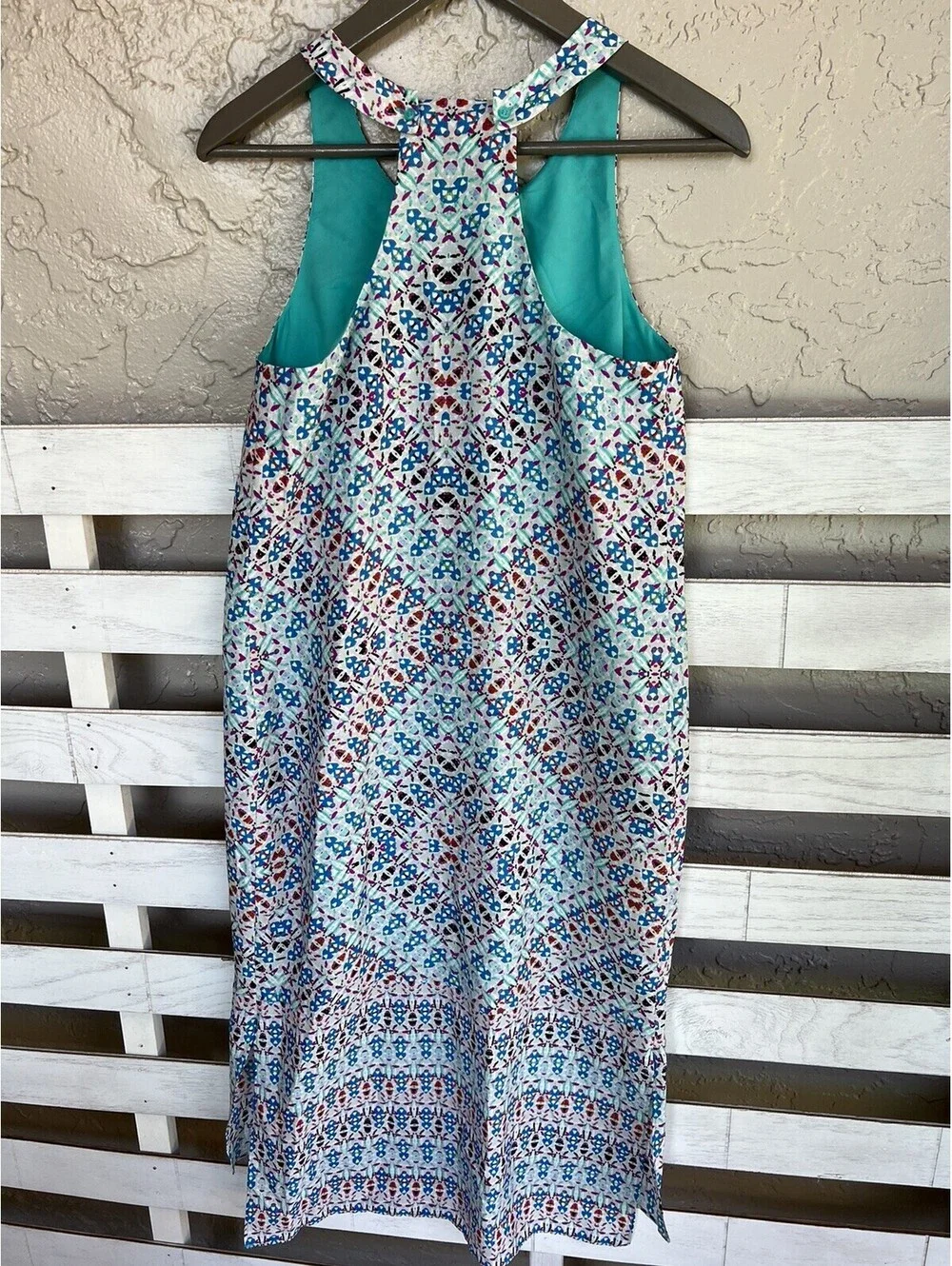The Limited Halter Dress Extra Small Blue Red Maxi Sleeveless Geometric Women's